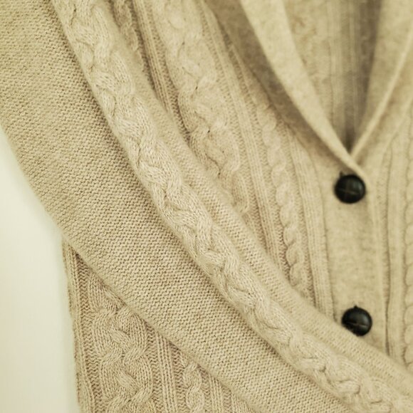 Cynthia Rowley / 100% Cashmere Cable-knit Cardigan / Tan, Size S - Picture 8 of 11